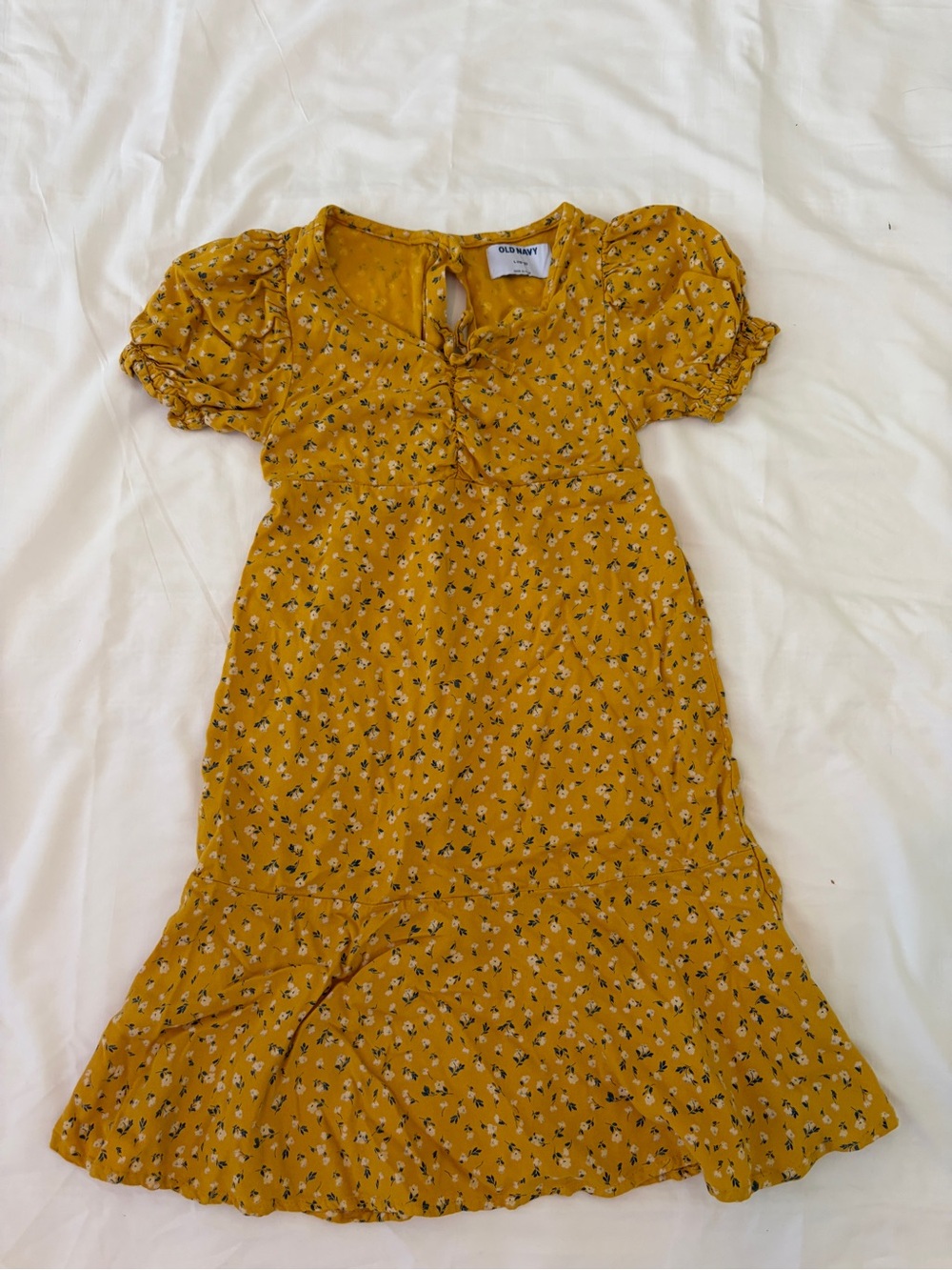 Old Navy Yellow Floral Short Sleeve Dress, size L, 10/12 (girls)